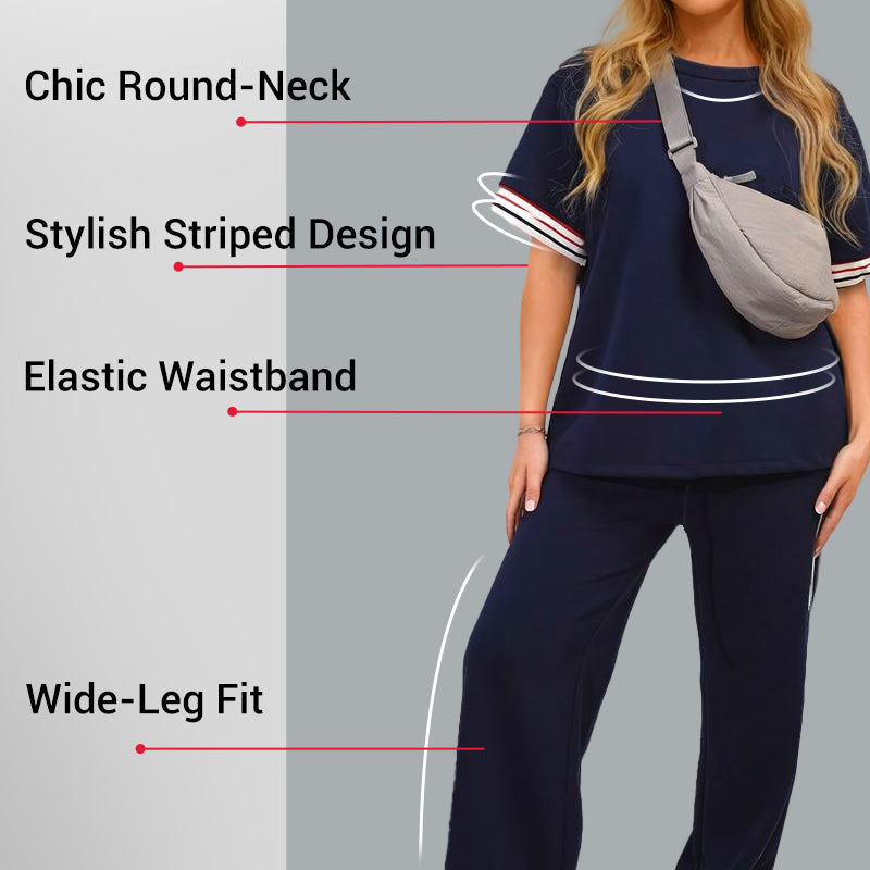 Women's Striped T-Shirt & Wide-Leg Joggers Set