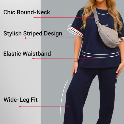 Women's Striped T-Shirt & Wide-Leg Joggers Set
