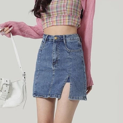 🔥Last Day Special Price £17.99!!✨ Effortlessly rejuvenated girly 💕Women's High Waisted Slit Denim Short Skirts