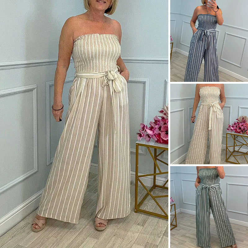 🎉Last Day Promotion 50% OFF💃Strapless Waist-Tie Striped Jumpsuit