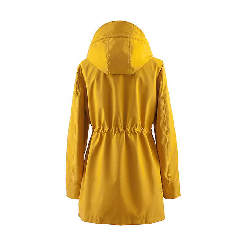Long Hooded Zipper Windbreaker 🧥 – Drawstring Waist-Cinching, Slimming Fit for Daily Commute & Errands 👜