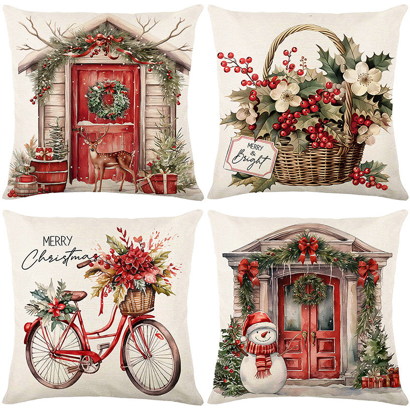 Cute Christmas Print Pillow Cover