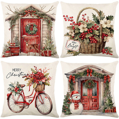 Cute Christmas Print Pillow Cover