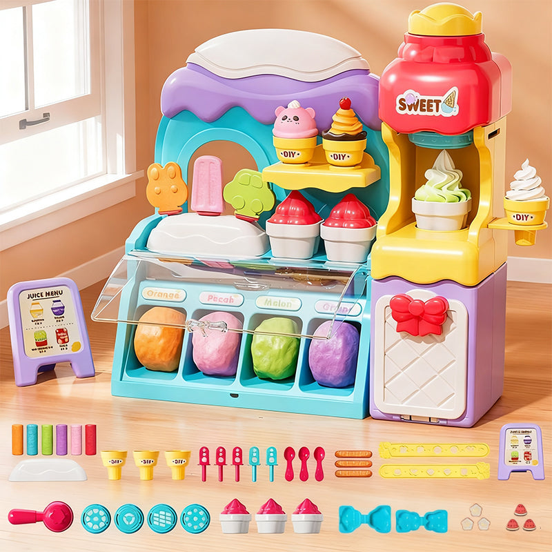 🎄 50% OFF! 🍦 DIY ICE CREAM PLAY DOUGH - 6 Colors & 10 Tools, Non-Toxic Sensory Toy for Creative Role Play, Perfect Gift for Kids Aged 3-8 🎁✨