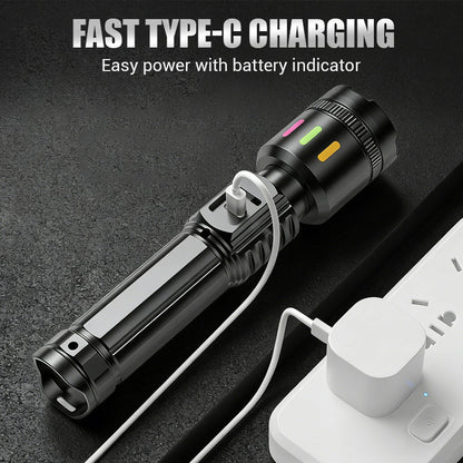💎 50% OFF! 💎 Multifunctional Zoom LED Flashlight with Power Display – 500m Range, USB-C & 4 Lighting Modes