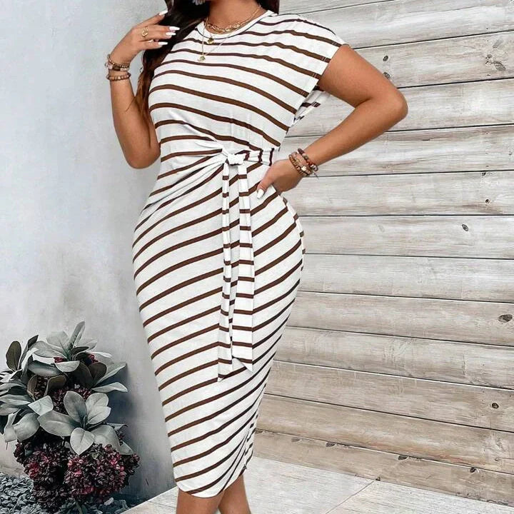 Women's Striped Tie Waist Dress